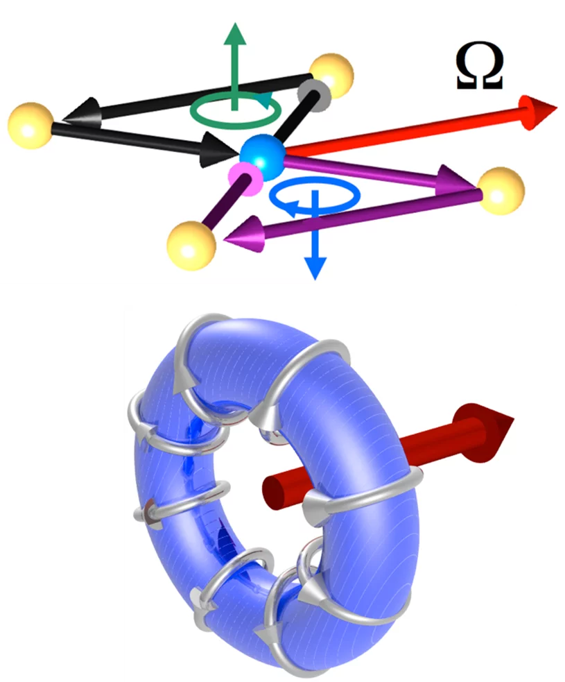 Sketch of the orbital current (toroidal moment) within a CuO plaquette