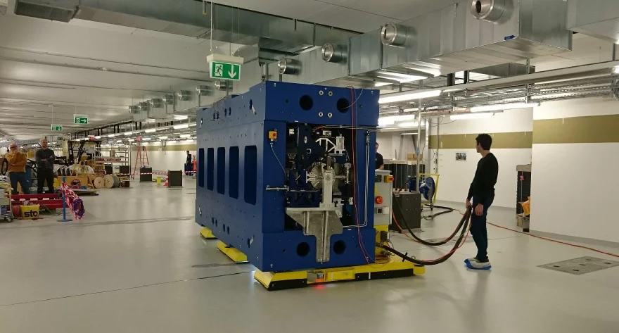 Figure 2: Undulator being transported to final destination in SwissFEL tunnel.