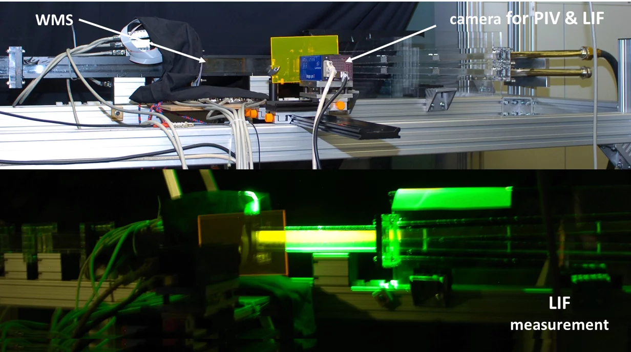 GEMIX test section (above), during LIF measurements (below)