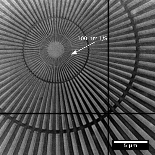 X-ray image of Star pattern made of gold acquired using the full-field transmission X-ray microscope with the Merlin detector (515 x 515 pixels of 55 microns). The photon energy was set to 7.5 keV to achieve an X-ray magnification of roughly 725x and effective pixel size of 76 nm.