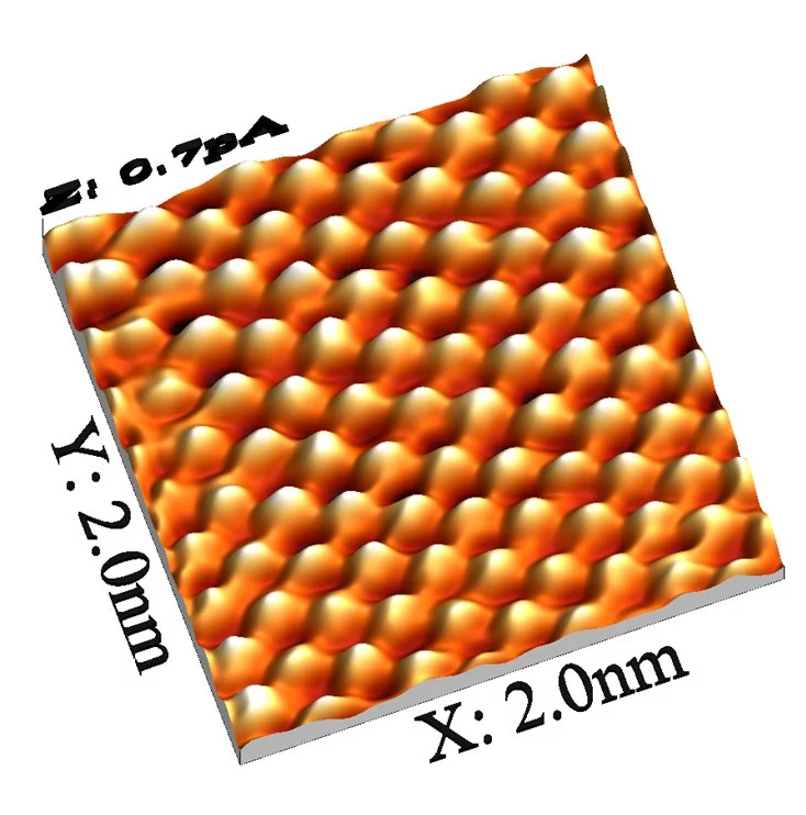 Atomic resolution STM image of Highly Ordered Pyrolytic Graphite (HOPG).