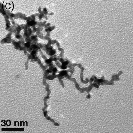 A closer look under the electron microscope (greater magnification) reveals the detailed structure of the aerogel nanowires. Copyright Wiley-VCH Verlag GmbH & Co. KGaA. Reproduced with permission.