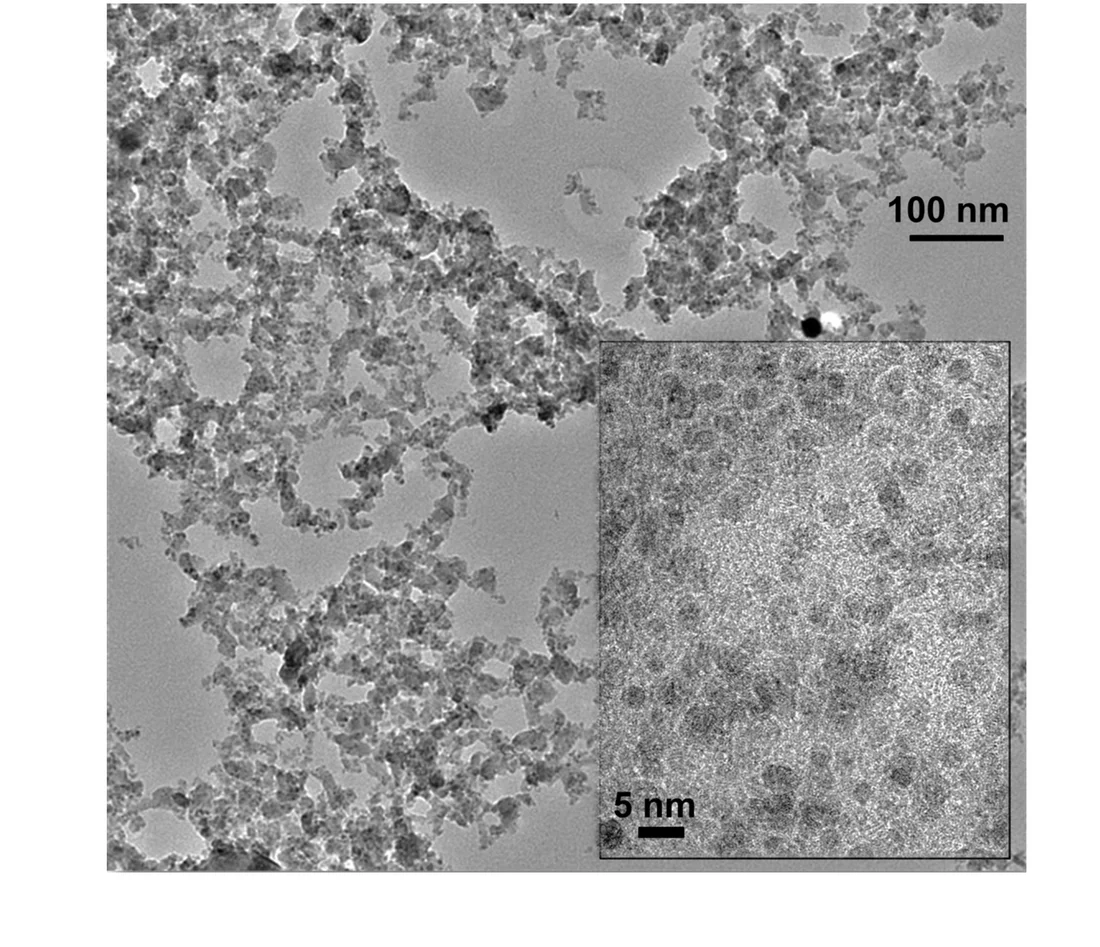 Nanoparticles of a perovskite that can be used as an efficient catalyst for electrolysers. The inset shows a magnification. (Photo: Paul Scherrer Institute/Emiliana Fabbri)