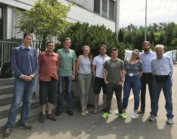 FAST in June 2017 (At the entrance to the NES building). Left to right: Janos Bodi, Jiri Krepel, Konstantin Mikityuk, Emeline Beltjens, Rodrigo de Oliveira, Boris Hombourger, Fanny Vitullo, Alexander Ponomarev, Sandro Pelloni.