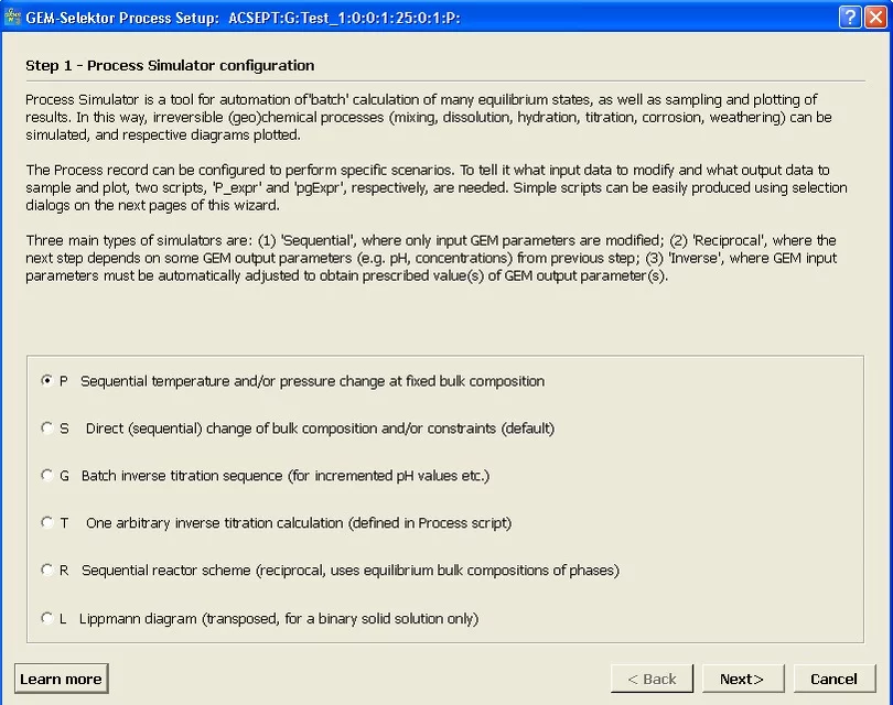 Step 1. Set up the process conditions: define the temperature and pressure interval. The steps within the temperature range