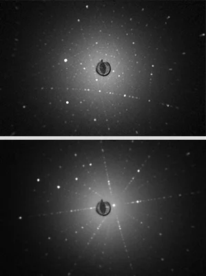 Fig. 14 Laue pattern of TbMnO3 crystal (random position and oriented).