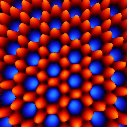 Molekulares Netzwerk auf einer Metalloberfläche, aus dem ein elektronisches Metamaterial hervorgeht.