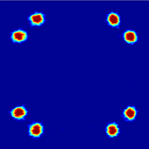 Neutron scattering diagrams reflecting the arrangement of the flux lines in a superconductor.