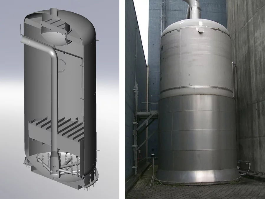 Die Filter werden einen Durchmesser zwischen 3 und 4 m haben und ca. 8 m hoch sein.