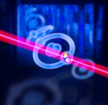 Artistic representation of pionic helium in laser light. 