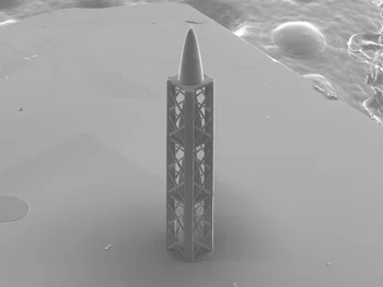 A microstructure created by a 3D printer: the innovative refractive structure developed by PSI scientists and which combined with a diffractive element, results in an achromatic X-ray lens, is almost a millimetre long