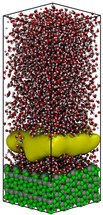 Representation of the initial stage of heterogeneous water nucleate boiling in contact with the hydrophilic (-111) interface of 
