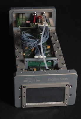Picture of an EIGER module. The sensitive part has dimentions 8x4 cm^2.