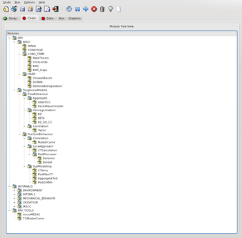 Figure 1: Screenshot of the graphical user interface that shows the structural organization of the modules, sub-modules and models within the platform PERFORM-60.