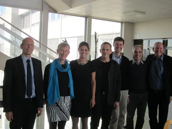Pavlina Pavlova and her thesis committee  after the defense: Crispin Halsall (Uni Lancaster), Margit Schwikowski, Pavlina Pavlova, Peter Schmid (ETH), Christian Bodgal (ETH), Flavio Anselmetti (ETH), Markus Zennegg (Empa)