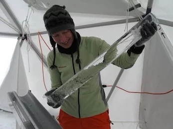Ice core drilling at Silvretta glacier.