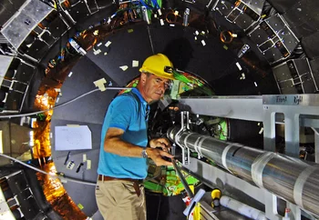 Roland Horisberger, Pixel Detector Project Manager, during installation of the detector at CERN. (Photo: H.R.Bramaz)