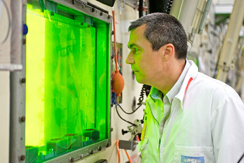 Daniel Kuster, Head of the group Hot cell experiments, was, together with his team responsible for dismantling the MEGAPIE target at the PSI Hotlab. Source:  Markus Firscher/ Paul Scherrer Institute.