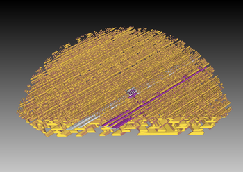 Eine zweite 3-D-Darstellung der inneren Struktur eines Mikrochips (Prozessor der Firma Intel). (Foto: Paul Scherrer Institut/Mirko Holler)