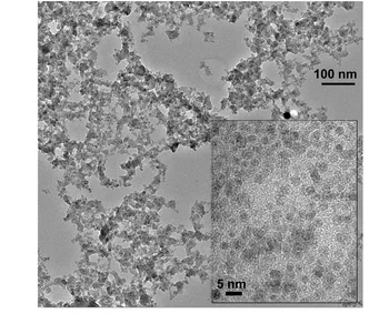 Nanoparticules d’une perovskite qui peut être utilisée comme catalyseur efficace pour électrolyseurs. La petite image montre un agrandissement de la structure. (Photo: Institut Paul Scherrer/Emiliana Fabbri)