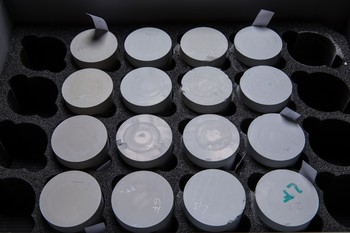 One batch of the ceramic varistors that came to PSI for neutron imaging. (Photo: Paul Scherrer Institute/Mahir Dzambegovic)