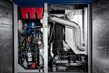 Depuis 2018, cette mini-turbine à gaz complète la plate-forme ESI du PSI. ESI est l'acronyme d'Energy System Integration. (Photo: Institut Paul Scherrer/Mahir Dzambegovic)