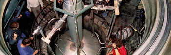 Historic photo taken in the mid nineties during the implementation of the SINQ moderator tank.