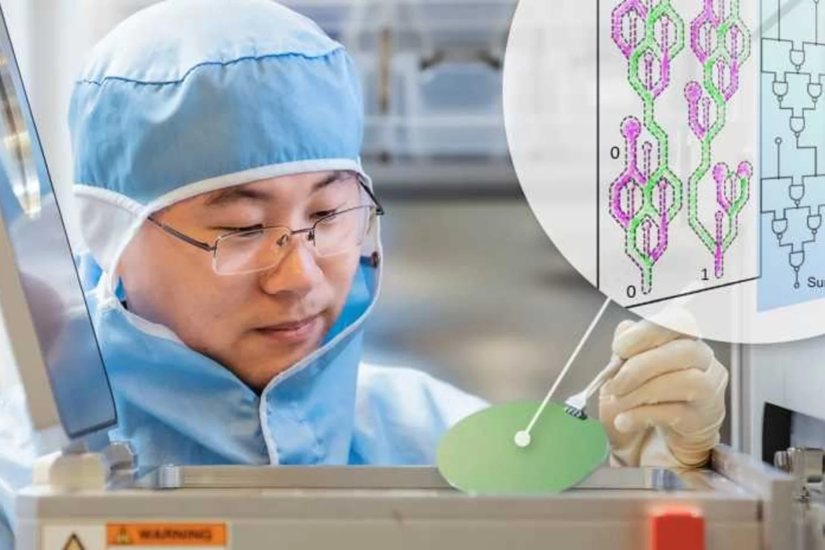 Dr. Zhaochu Luo arbeitet an einem Logic-in-Memory-Gerät