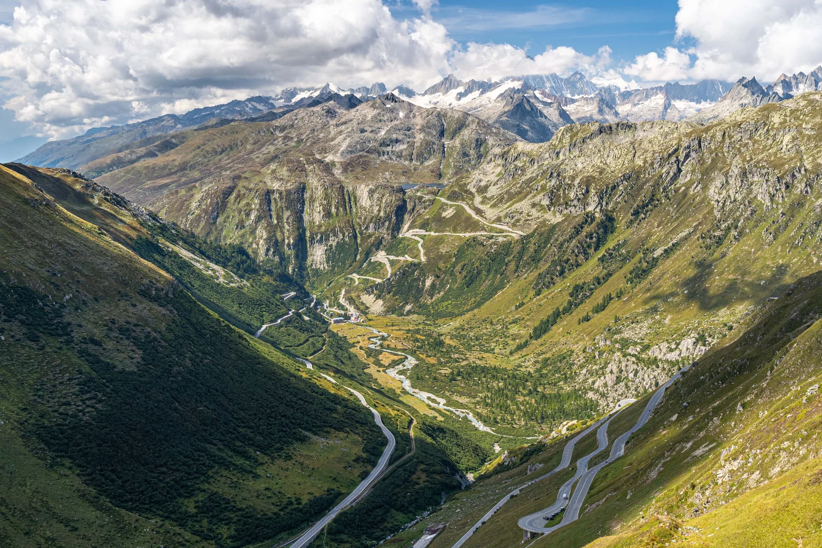 Aerial view of the Furka Pass in Switzerland