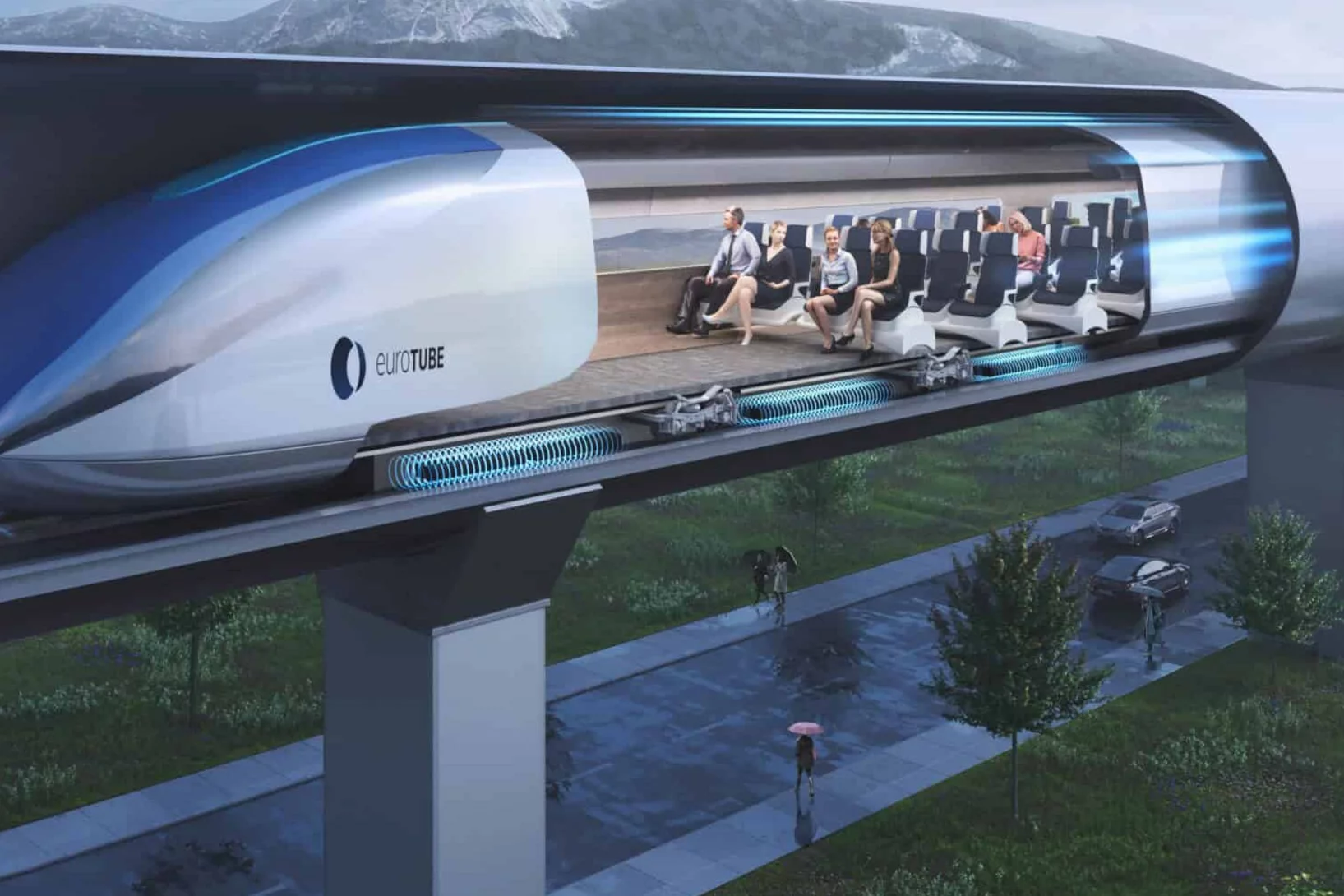 Visualisierung eines möglichen zukünftigen Hyperloop-Systems. © EuroTube