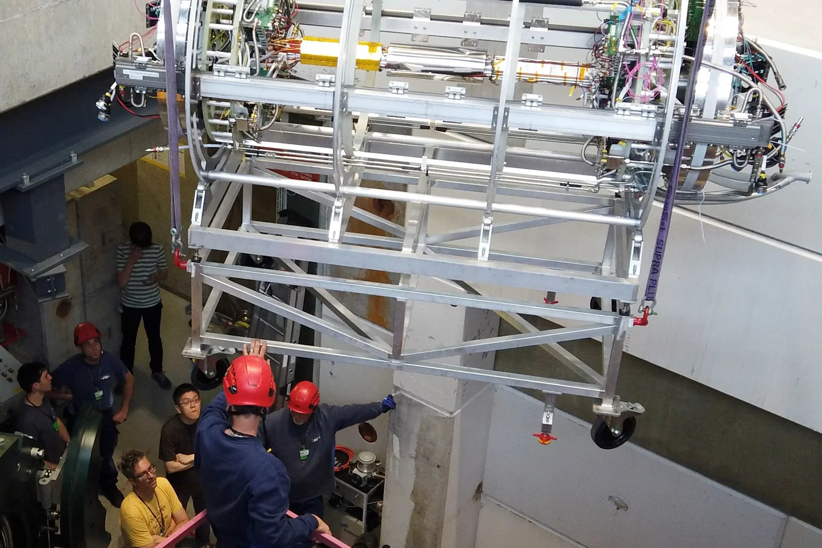 Mu3e detector being craned