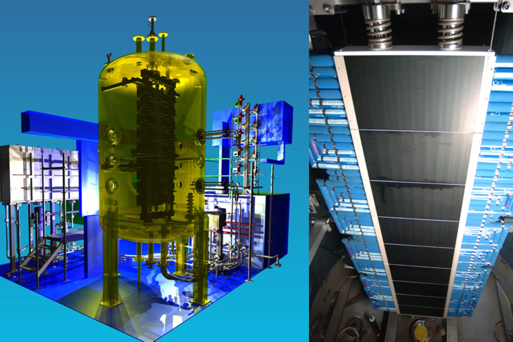 LINX facility: 3-D Rendering of the newly implemented components in LINX: the cooling loop system outside the vessel and the cooling plates set up inside the vessel