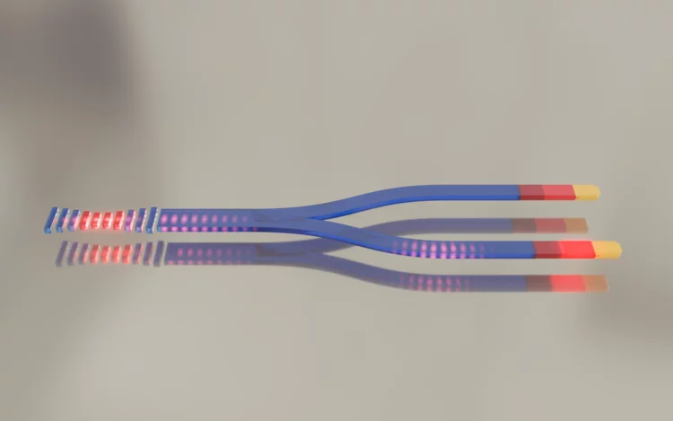 Artistic view of a photonic crystal emitter connected to photodetectors